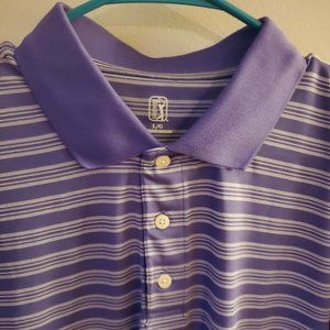 PGA Tour Men's Polo Golf Shirt Size LARGE Stripes Short Sleeve Golf Shirt Purple